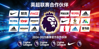 英超联赛合作伙伴Logo墙 - 英超联赛标志在背景中闪耀